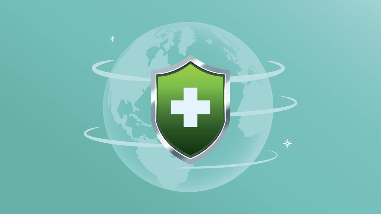 escudo médico verde con el planeta tierra