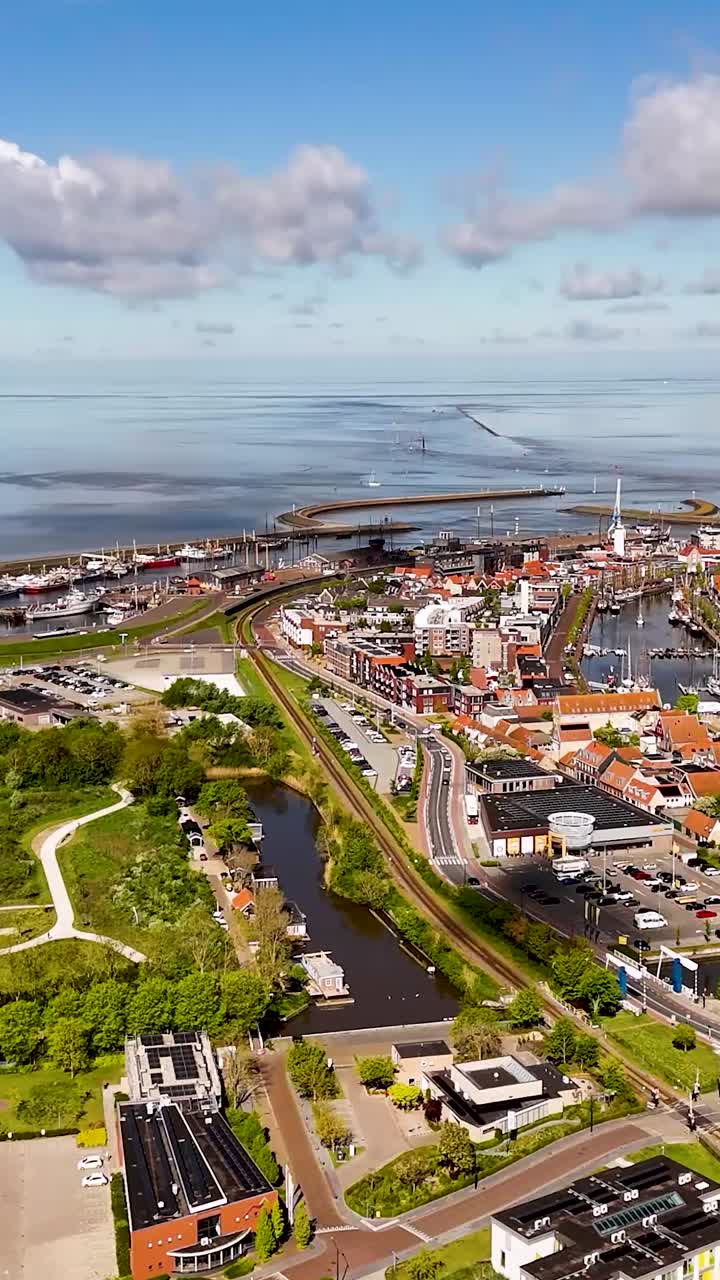 Aerial View of a Dutch Town by the Water