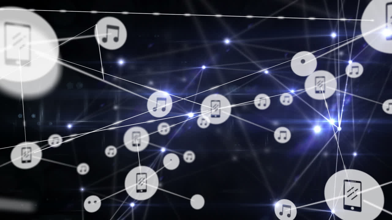 검은색 배경에 아이콘으로 연결 네트워크의 애니메이션