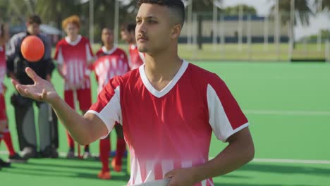 hockey player before a game on the field