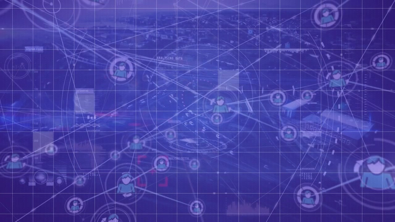 Animation of network of connections over cityscape