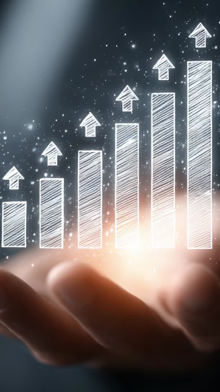 Visual Representation of Growth: An Impressive Framework with Expanding Bar Graphs Illustrating Progress and Success, Highlighted by Upward Arrows and a Radiant Glowing Background