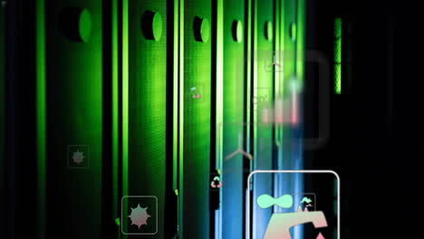 Animation of ecology icons over server room