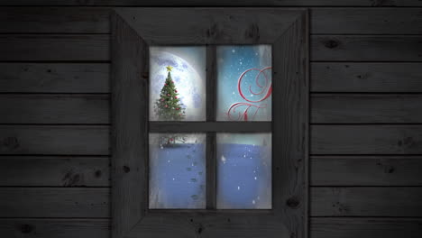 Animation of christmas tree in winter scenery seen through window