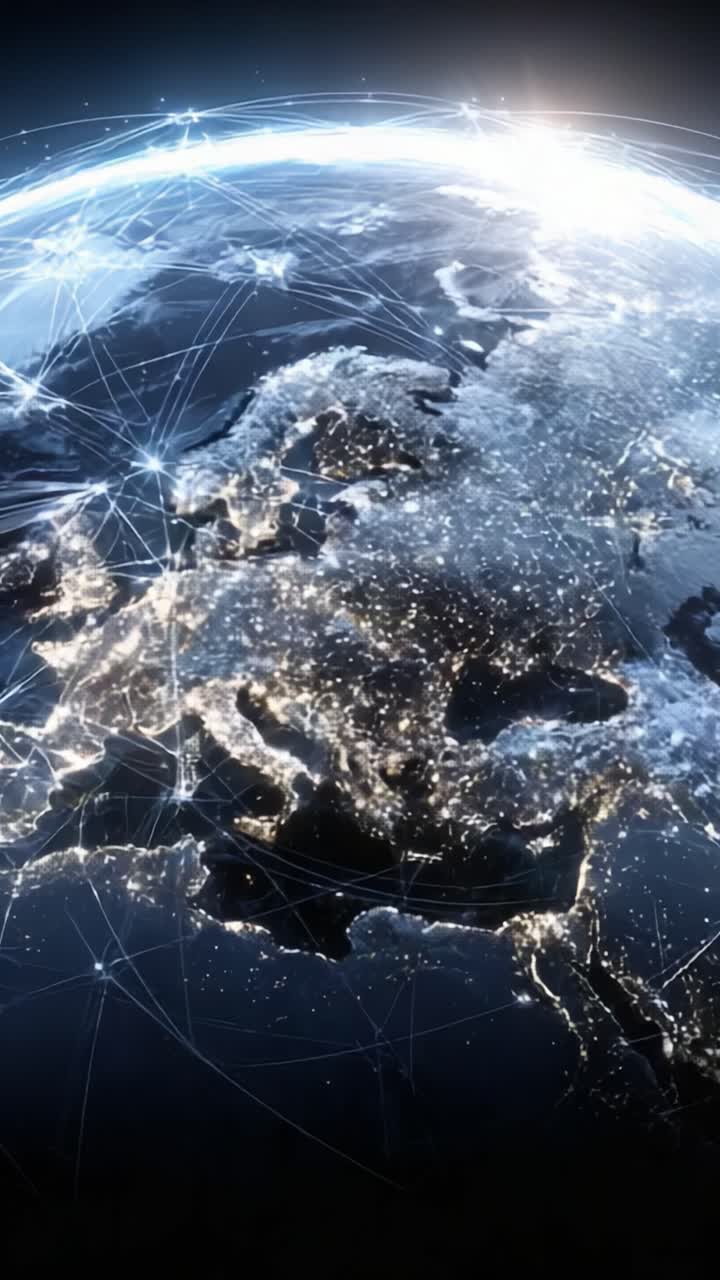 A Stunning View of Earth from Space Illuminated by Nightlights and Interconnected Networks, Showcasing Europe's Cities and the Global Digital Landscape