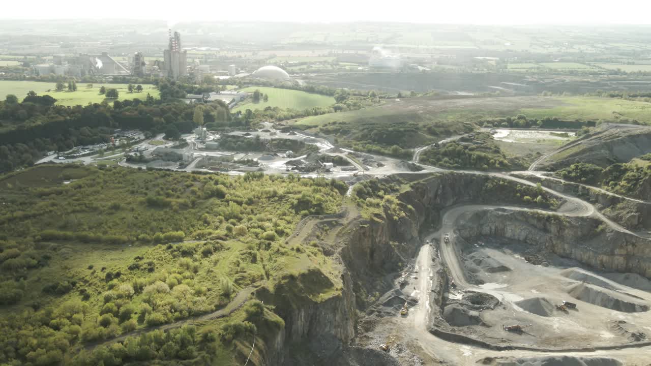 Irish Cement plant near Drogheda Ireland seen from above with quarry and rural landscape