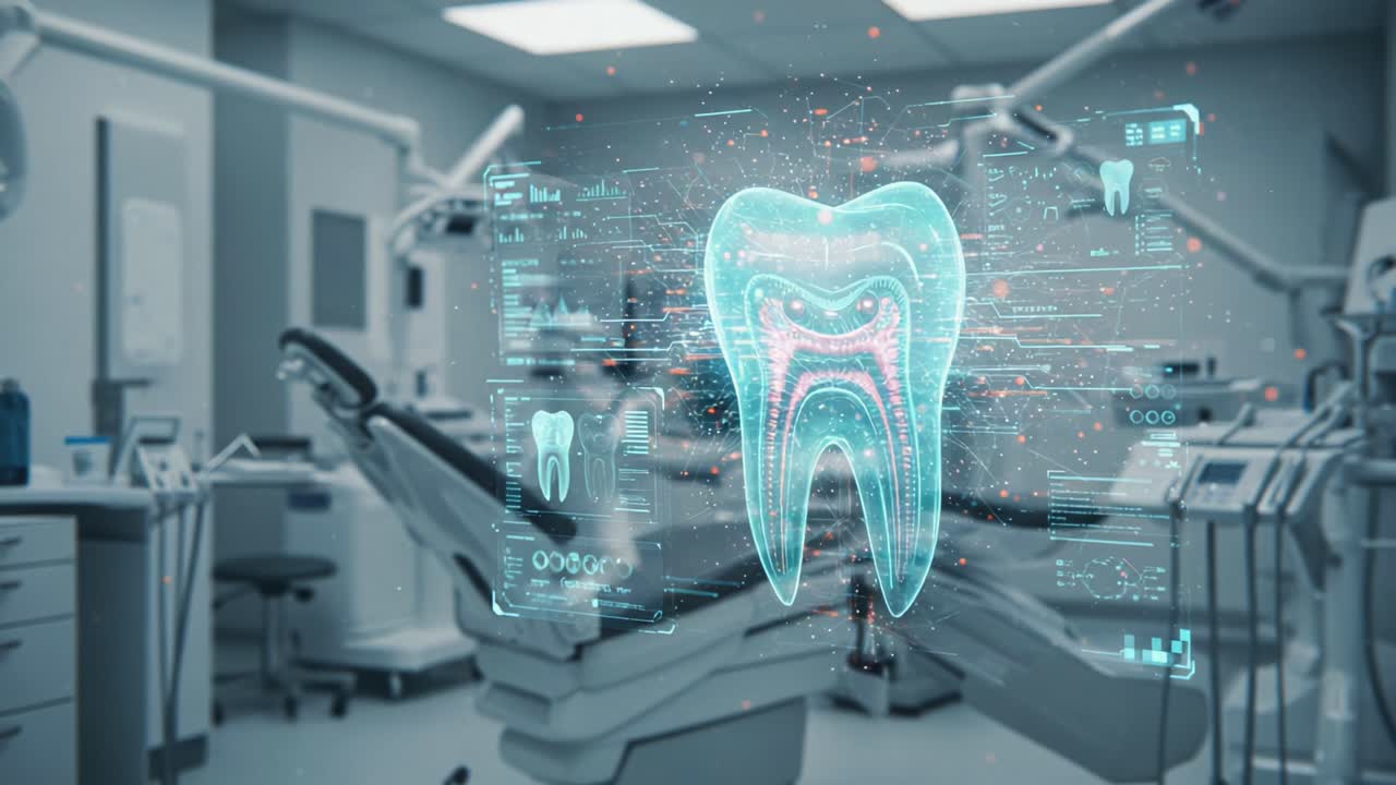 Advanced Dental Technology Visualization: Interactive Digital Tooth Model in Modern Dental Office Environment for Enhanced Patient Care and Education