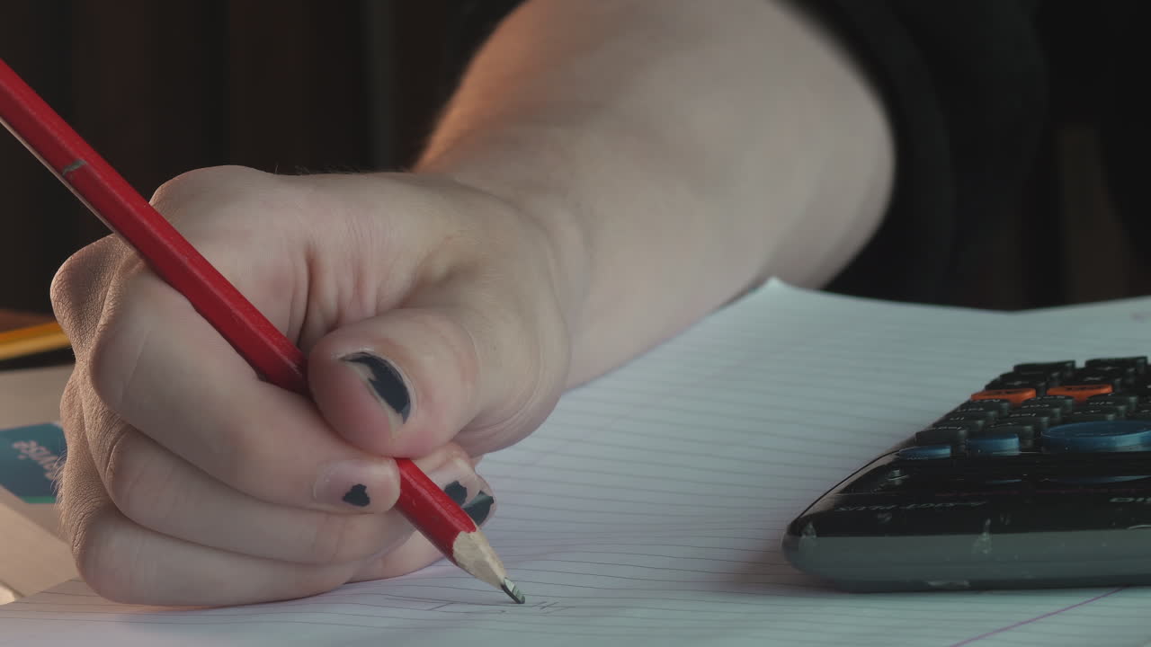 el joven usa la calculadora para la tarea, primer plano