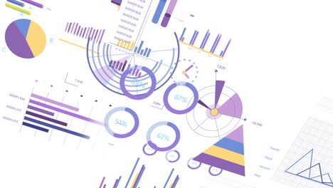 animación de estadísticas y procesamiento de datos financieros sobre fondo blanco