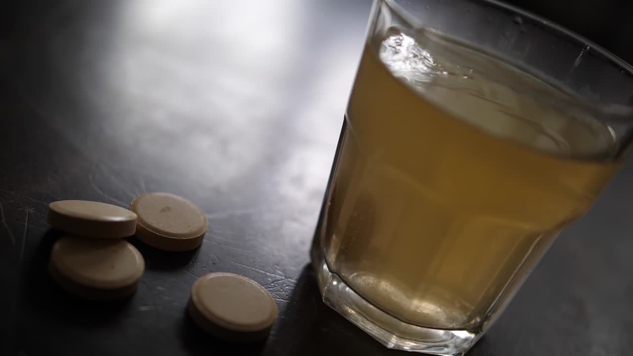 burbujas efervescentes de vitamina c suben a la parte superior del vidrio turbio, covid-19