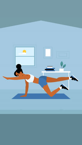 An-animation-of-a-Woman-training-at-home-alone