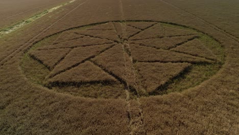 fake farmland crop circle agriculture stanton st bernard aerial view closeup over wheat furrow