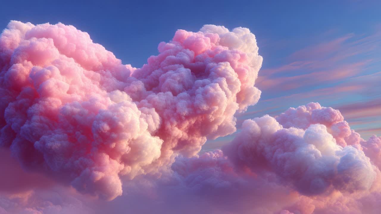 A Serene Display of Pink Clouds Illuminated by Soft Light Creates a Visually Captivating Atmosphere in the Sky, Evoking a Sense of Tranquility and Wonder for Nature Enthusiasts