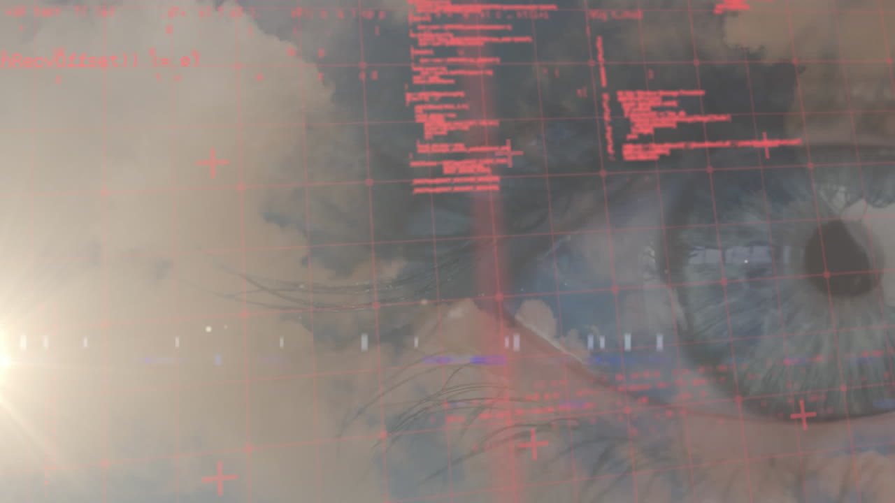 animación de estadísticas y procesamiento de datos sobre el ojo en el fondo