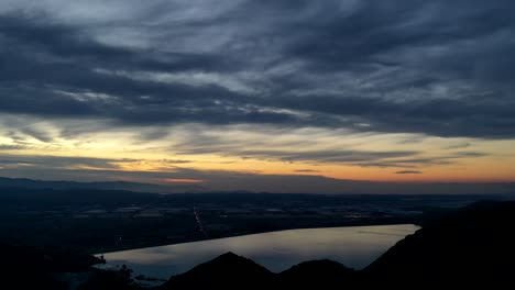 time-lapse over a lake with clouds moving fast over the lake