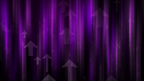 animation of moving arrows and increasing numbers on purple background. looped motion graphic.
