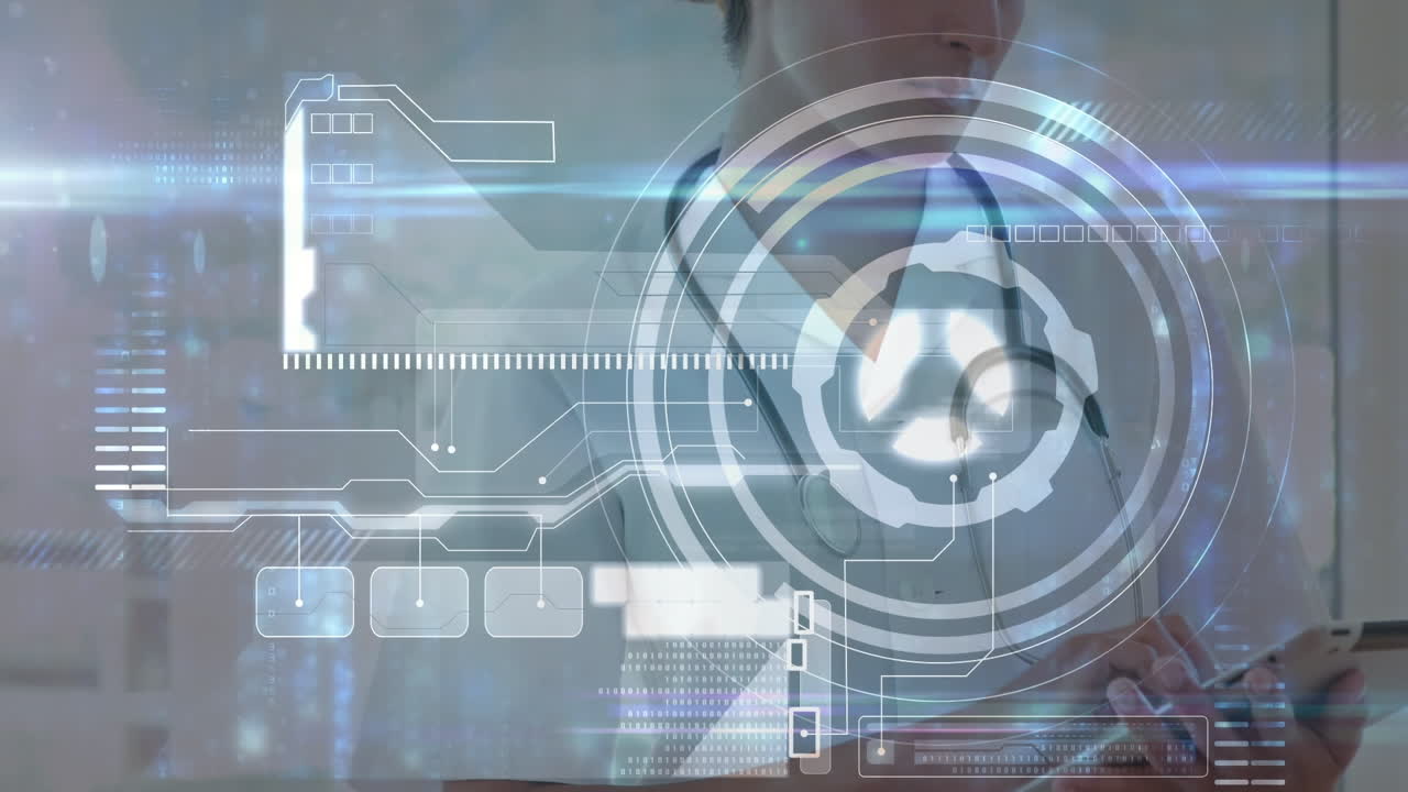 백인 여성 의사에 대한 데이터 처리 애니메이션