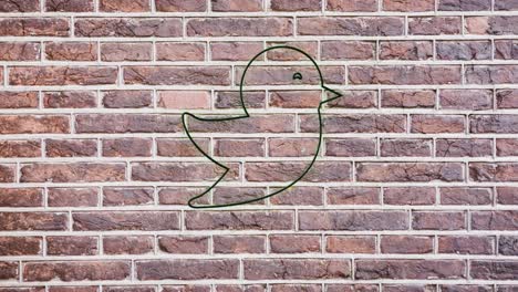 Animation-of-glowing-neon-bird-icon-on-brick-wall