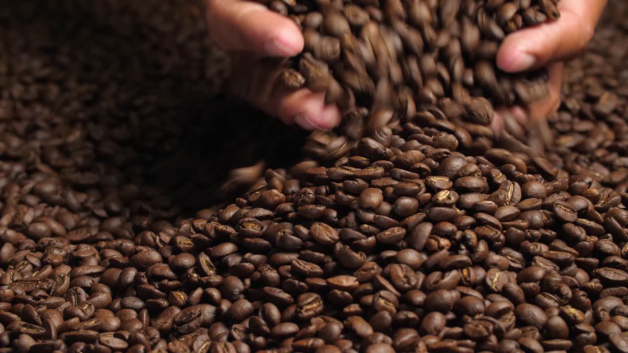 Hands Touching Coffee Beans, Video In 4K, 50Fps