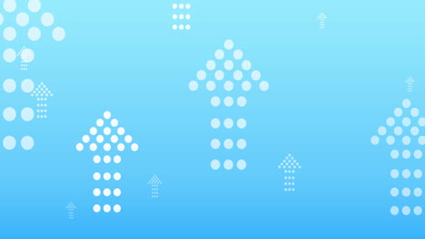 animation of multiple white arrows formed with dots pointing up on blue background