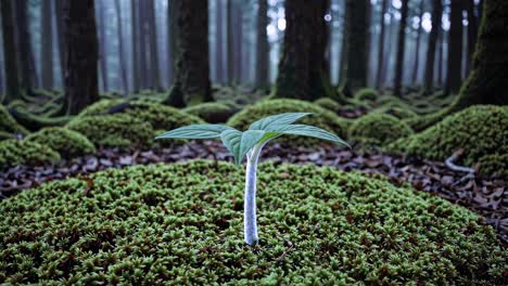 sprout in a misty forest