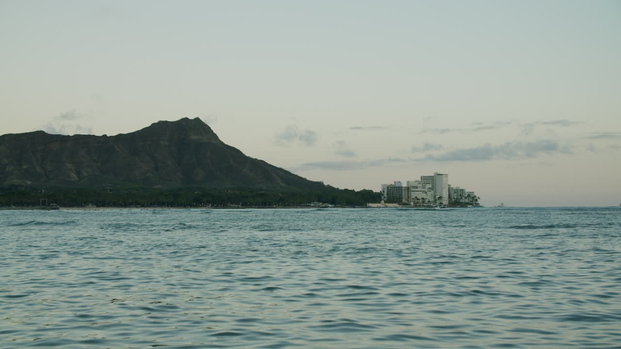Panoramic view of Diamond Head and Waikiki Beach from the Pacific Ocean