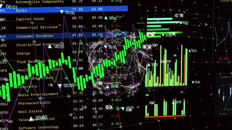 animación del procesamiento de datos financieros en todo el mundo con conexiones