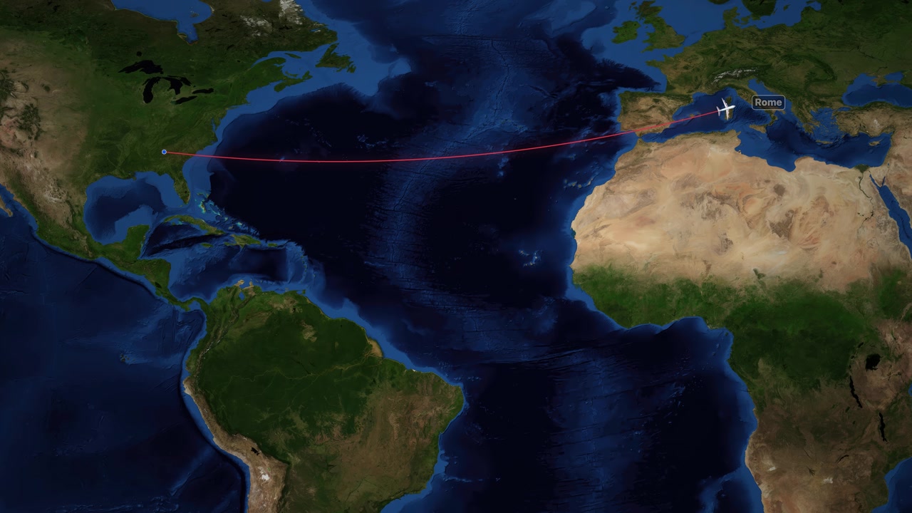 Animated Flight Path from Atlanta to Rome on World Map