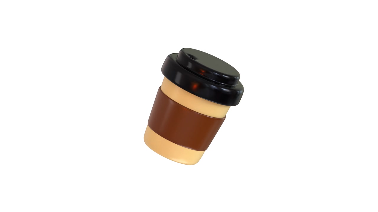 Rendering 3D di una tazza di caffè usa e getta che ruota su sfondo bianco