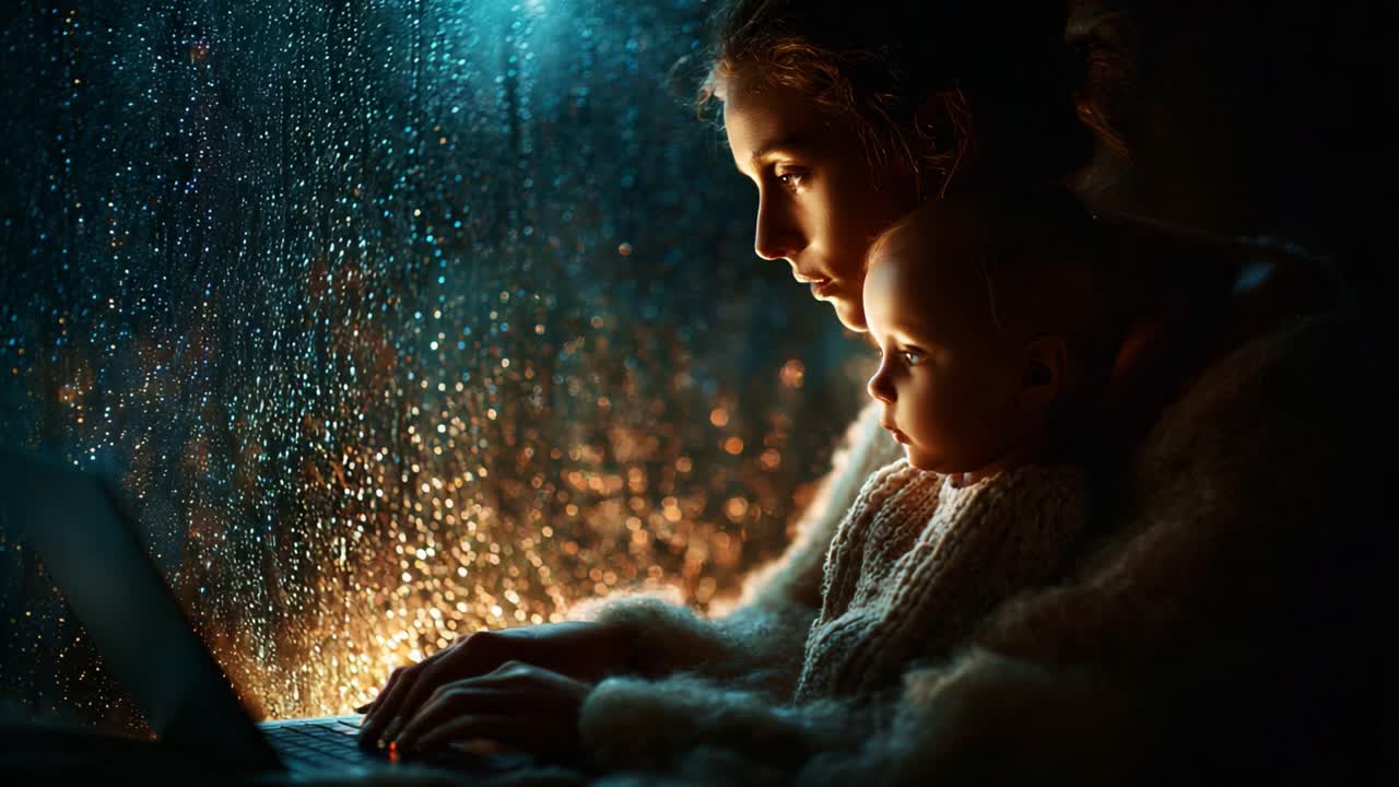 A Serene Moment of Connection: A Woman and Child Share a Thoughtful Time Together While Watching Raindrops Dance on a Window, Evoking Emotions of Peace and Intimacy