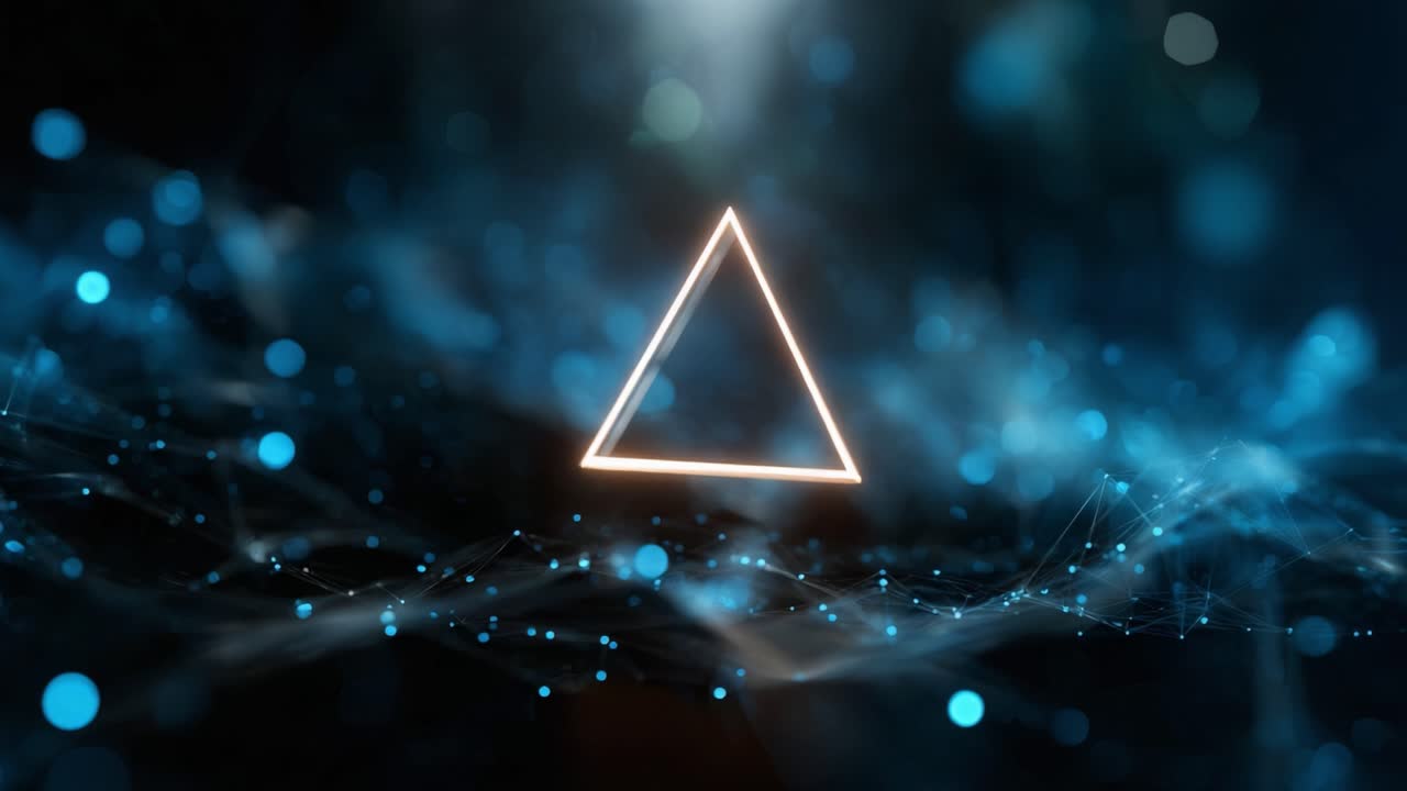 A Captivating Visual of a Glowing Triangle on a Dynamic Background Filled with Blue Lights and Abstract Patterns, Symbolizing Energy and Motion