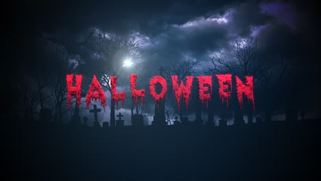 tekst animacji halloween na mistycznym tle halloween z ciemnymi chmurami i grobem na cmentarzu