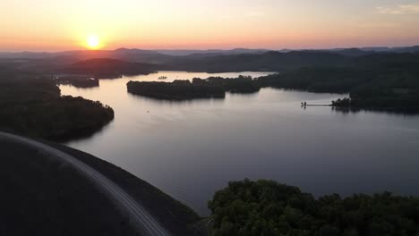 aerial over dam at summersville lake and reservoir in west virginia