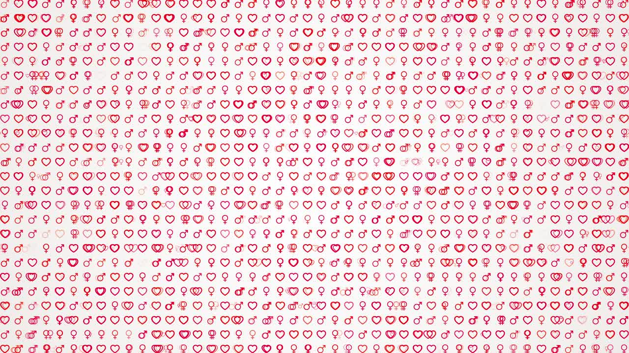 Valentine's Day greeting video card, background from hearts venus and mars signs