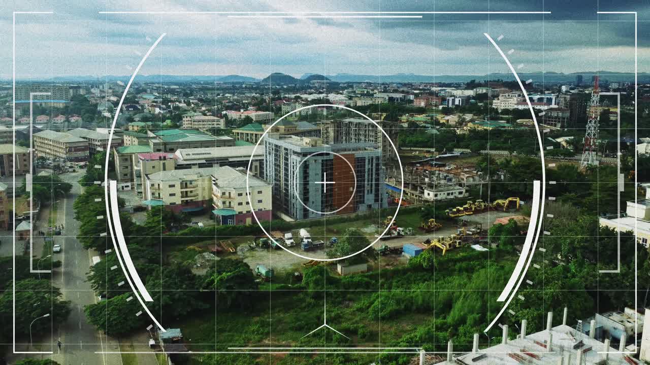 Military drone concept - Point of view of a drone flying over Abuja, the capital city of the African nation Nigeria