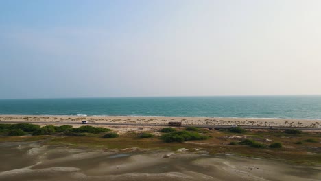 breathtaking aerial drone shot capturing the unique landscape of dhanushkodi, where land meets sea.