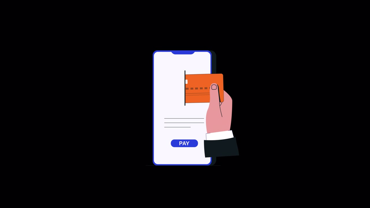 Animated Hand Making Mobile Payment with Credit Card on Smartphone