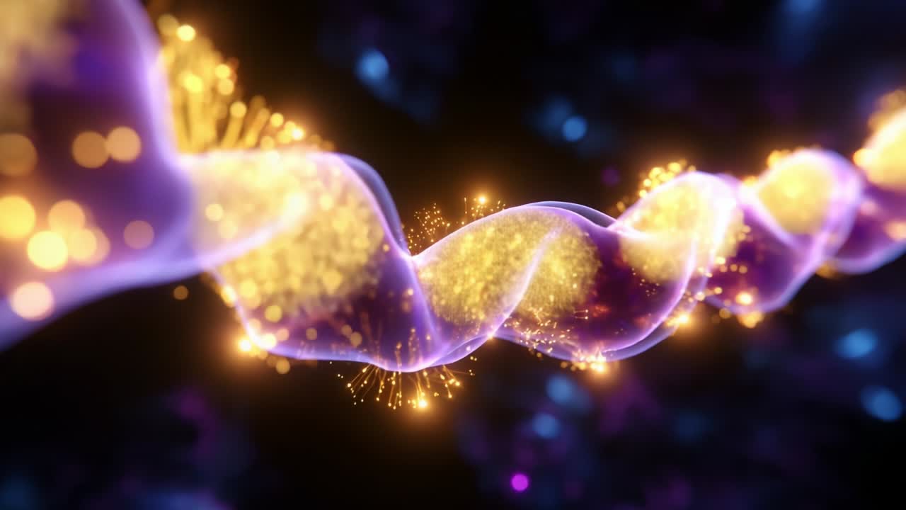 A Stunning Visual Representation of a Cosmic Spiral: This Image Depicts a Glowing Helix of Vibrant Colors and Shimmering Particles, Creating a Magical Atmosphere of Light and Movement in a Dark Background