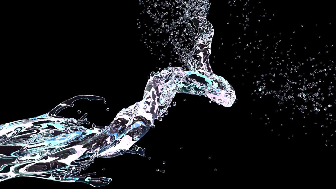 투명한 액체 소용돌이 3d 현실적인 영상. 검은 바탕에 고립 된 회전 스플래시. 물방울 회전 효과 애니메이션. 액체 소류 동적 비디오. 은 물 는 소용돌이는.