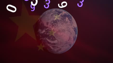 Animation-of-chinese-flag-waving-over-globe-and-numbers-changing