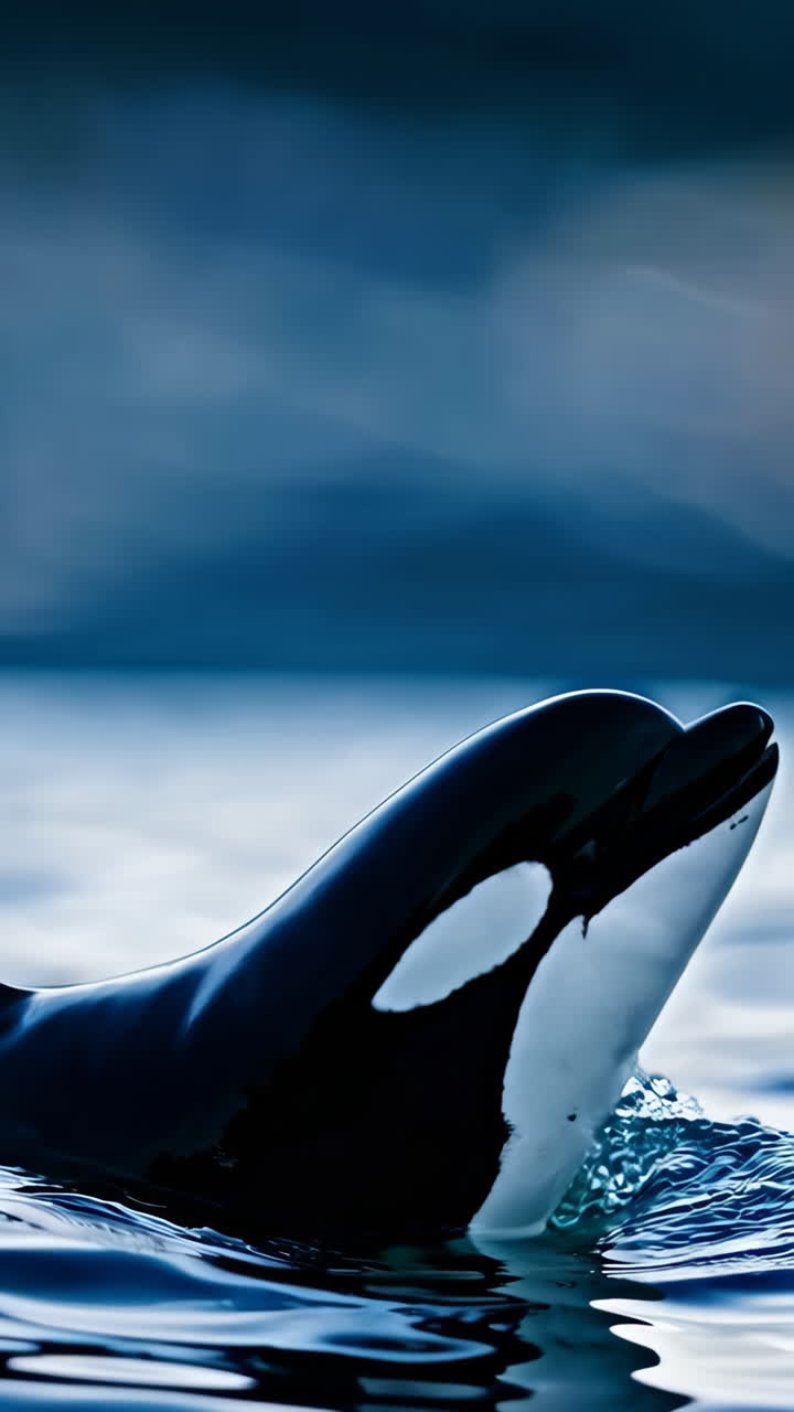 Close-up of an Orca emerging from the water