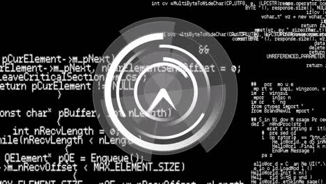 animation of scope scanning with clock over data processing on black background