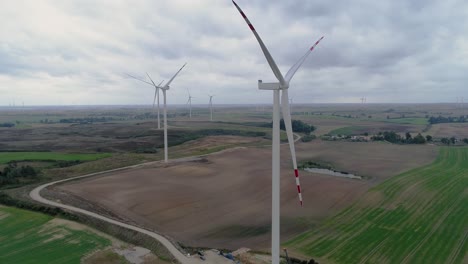 wind turbines at the rural field in kwidzyn, pomeranian voivodeship, poland