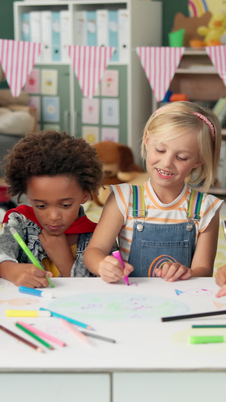 Children Drawing Together in Classroom