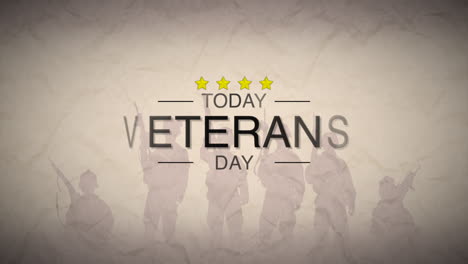 veterans day with silhouette of soldiers and warfare stars