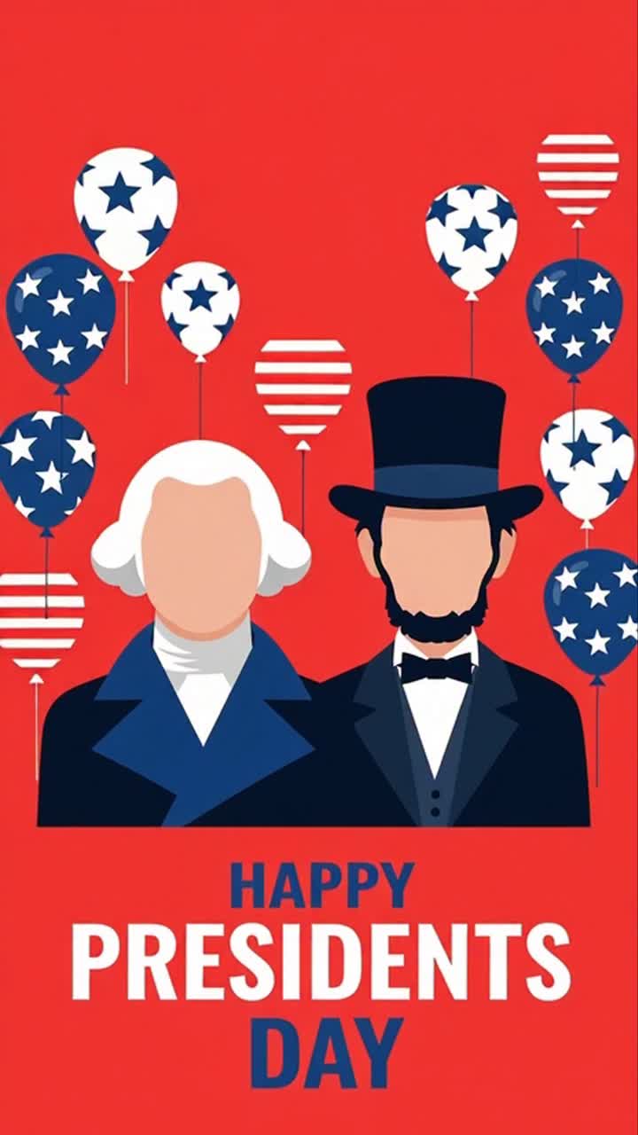 Presidents Day Celebration With Balloons And Founding Fathers