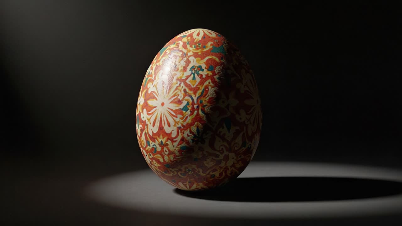 A Beautifully Decorated Ornamental Egg Showcasing Intricate Patterns and Vivid Colors Set Against a Dark Background, Highlighting Its Unique Artistry and Cultural Significance