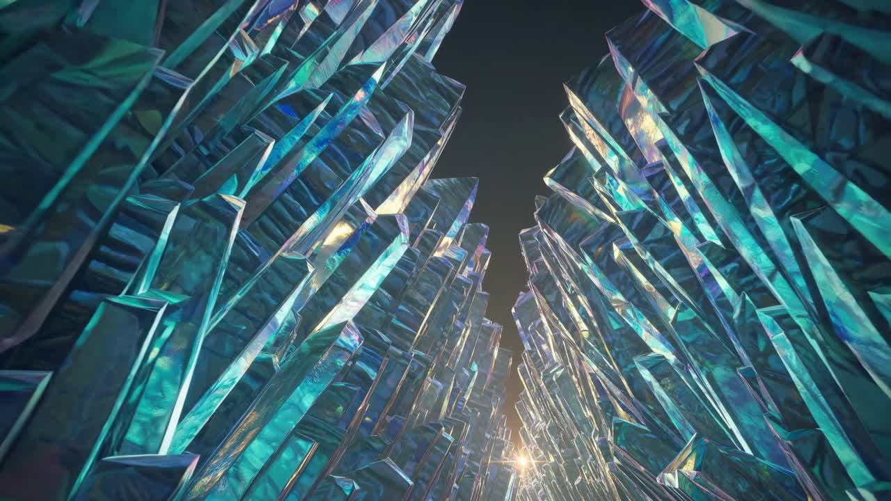 Crystal canyon shining with iridescent light