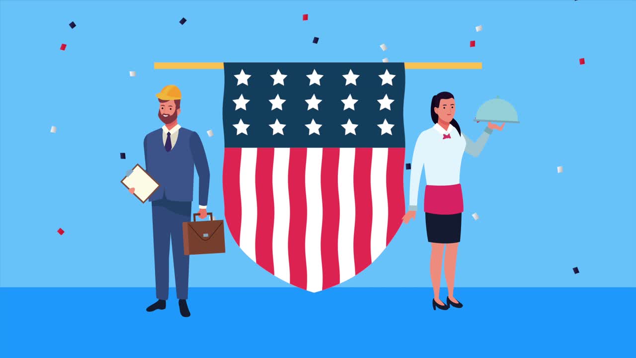 happy labor day celebration with waiter and architect