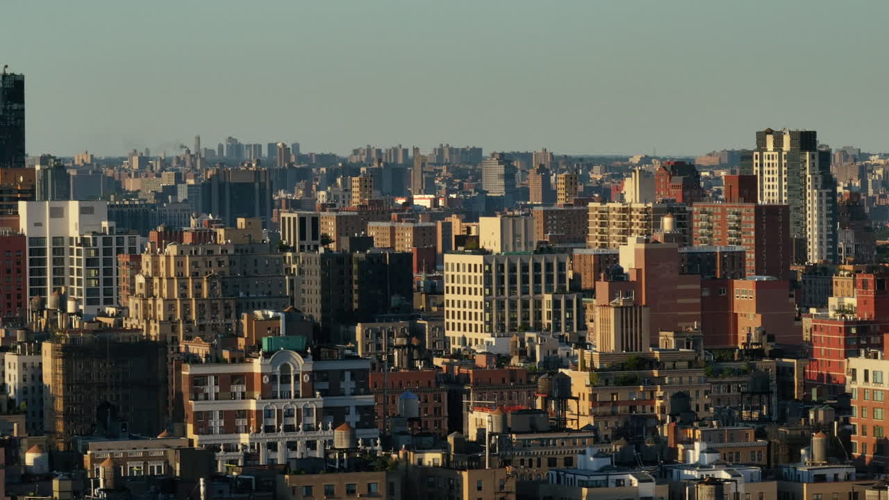 Aerial view of apartment buildings on New York City's Upper West Side. Shot on a summer day in Manhattan